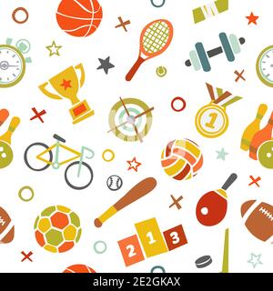 Sport seamless pattern Fitness vector background in flat style Stock Vector