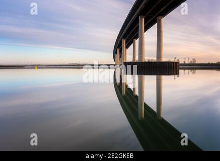 The Sheppey Crossing; a bridge over the Swale estuary linking the Isle of Sheppey with mainland Kent. Stock Photo