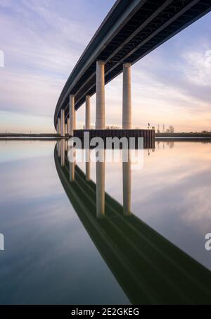 The Sheppey Crossing; a bridge over the Swale estuary linking the Isle of Sheppey with mainland Kent. Stock Photo