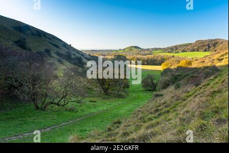 The view of Summerhouse Hill on the Folkestone Downs, part of the Kent Downs AONB Stock Photo