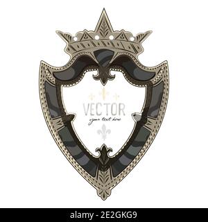 Medieval heraldic knight shield with crown and heraldic Lily Stock Vector
