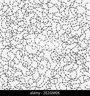 Dash, stroke, stripe path lines. Colorless dotted lines curves seamless pattern Stock Vector