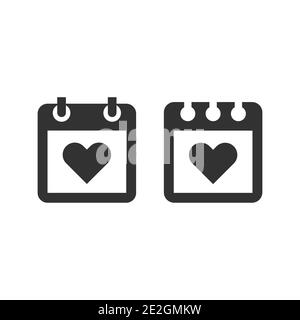 Calendar page with heart black vector icon. Love date simple symbol. Stock Vector