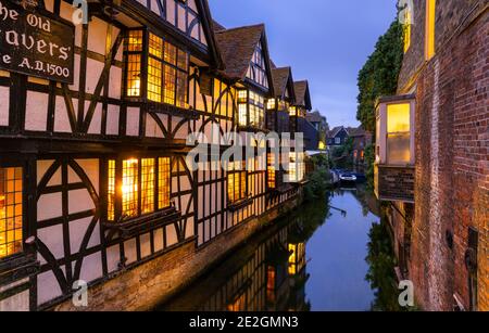 The famous view of the Old Weaver's House on the River Stour, Canterbury. Stock Photo