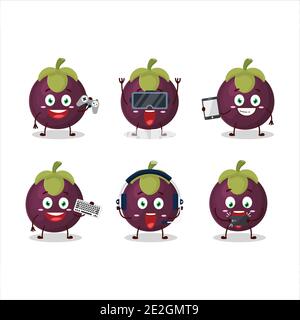 Mangosteen cartoon character are playing games with various cute emoticons. Vector illustration Stock Vector