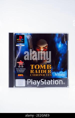 An original Tomb Raider Chronicles Playstation game from 2000 an action adventure video game developed by Core Design published by Eidos Interactive Stock Photo