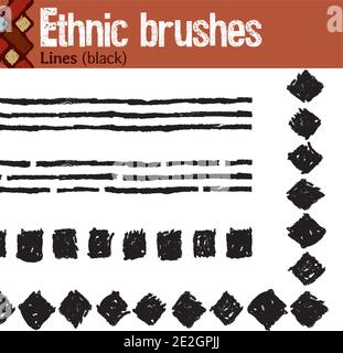 4 pattern brushes for Illustrator in tribal style, made from hand-drawn drawings. All brushes include outer and inner corner tiles. Stock Vector