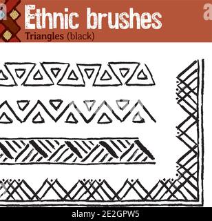 4 pattern brushes for Illustrator in tribal style, made from hand-drawn drawings. All brushes include outer and inner corner tiles. Stock Vector