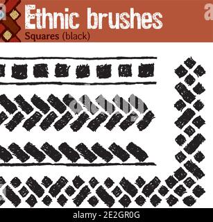4 pattern brushes for Illustrator in tribal style, made from hand-drawn drawings. All brushes include outer and inner corner tiles. Stock Vector