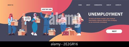 set arabic hr managers holding we are hiring join us posters vacancy open recruitment human resources concept horizontal full length copy space vector illustration Stock Vector