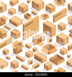 brown boxes on white seamless pattern Stock Vector