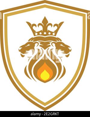 twin lion king shield abstract logo icon vector concept design Stock Vector