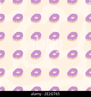 seamless pattern set, cartoon hand-drawn sweet donuts, delicate pastel pink beige lilac colors. cute patterns for packaging wrapping banners textiles fabrics. Stock Vector