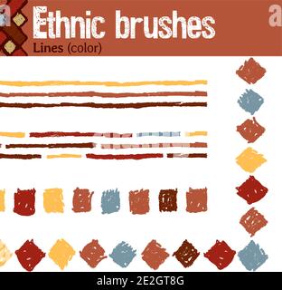 4 pattern brushes for Illustrator in tribal style, made from hand-drawn drawings. All brushes include outer and inner corner tiles. Stock Vector