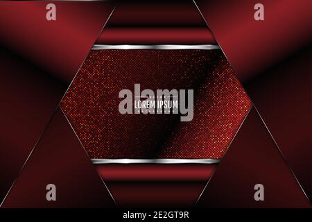 Luxury dark metallic of red and gold with circular glowing golden dots modern design. Stock Vector