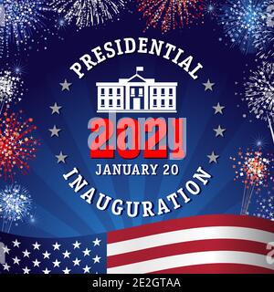 President's inauguration in 2021, lettering and fireworks. Concept for the inauguration of the US President on January 20, the White House and salutes Stock Vector