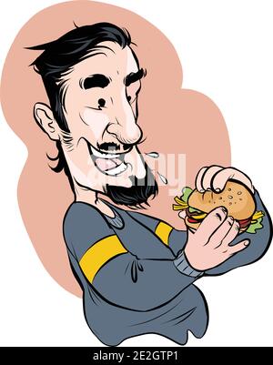 White man eating hamburger stock illustration Stock Vector