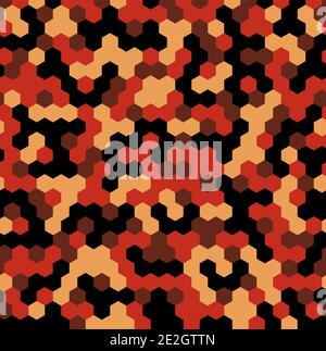 Hexagon Urban Fire Camouflage seamless patterns Stock Vector