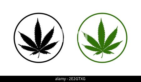 Marijuana leaf icon set isolated on white background. Design element. Vector flat illustration Stock Vector