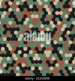 Hexagon Forest Camouflage seamless patterns Stock Vector