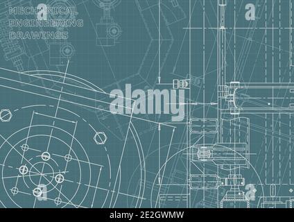 Vector engineering illustration. Computer aided design systems. Instrument-making drawings. Corporate Identity. Technical illustrations, backgrounds. Stock Vector