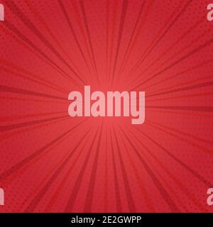 Flat design red comic background with lines and halftone Stock Vector