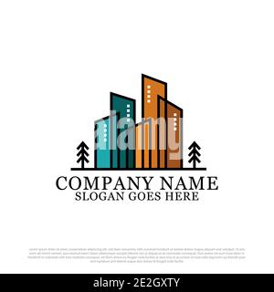 flat building real estate logo vector, best for building and construction logo design inspiration Stock Vector