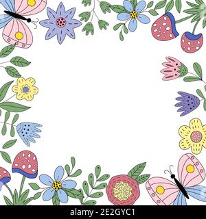 Frame with spring elements - flowers, butterflies Stock Vector