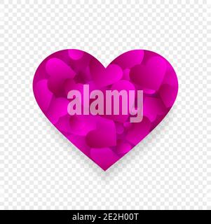 Pink heart icon 3d effect with small hearts petals inside of big shape isolated on transparent background. Love, marriage, romance element for valenti Stock Vector