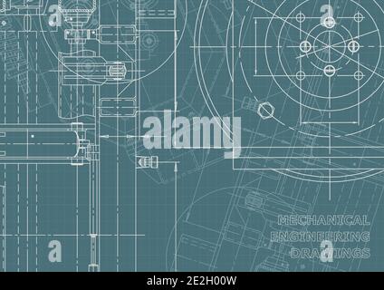 Vector engineering illustration. Computer aided design systems. Instrument-making drawings. Mechanical engineering drawing. Technical illustrations, C Stock Vector
