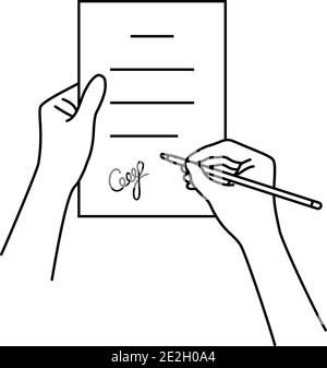 black linear hand with contract Stock Vector