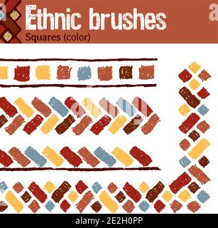 4 pattern brushes for Illustrator in tribal style, made from hand-drawn drawings. All brushes include outer and inner corner tiles. Stock Vector