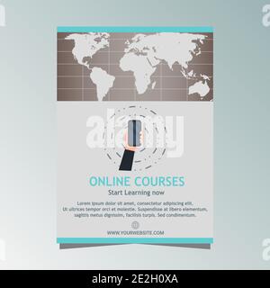 Online course flyer promotional design template Stock Vector