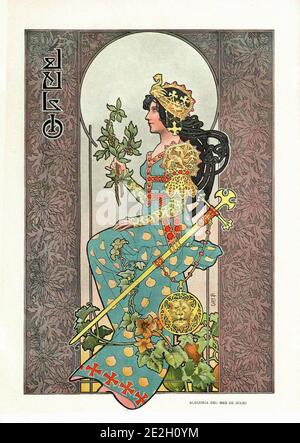 Allegorical depiction of the seasons in Art Nouveau style. Allegory of July. Album Salon. 1901. Spain, Catalonia, Barcelona Stock Photo
