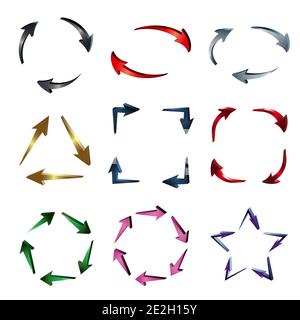 Color metalic gradient arrows cycle diagram in different shapes, vector illustration Stock Vector