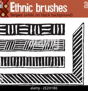 4 pattern brushes for Illustrator in tribal style, made from hand-drawn drawings. All brushes include outer and inner corner tiles. Stock Vector