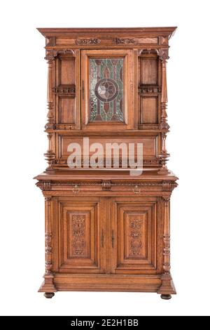 Vintage kitchen cupboard of the end of 19th century. Isolated path on the white background. Stock Photo