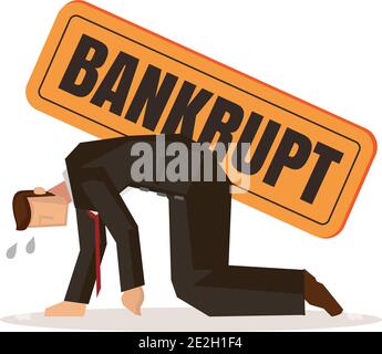 Sad Businessman under bankruptcy due to economic crisis. Debt and financial problem concept. Vector illustration. Stock Vector
