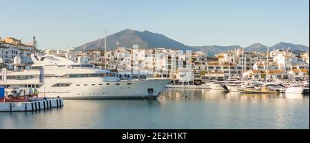 Lady Haya Yacht moored in Puerto Banus luxury marina, Marbella, Costa del Sol, Southern Spain, , Andalucia, Spain. Stock Photo