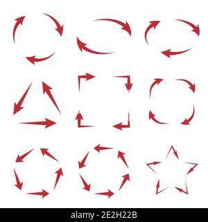 Red arrows cycle diagram in different shapes, flat vector illustration Stock Vector