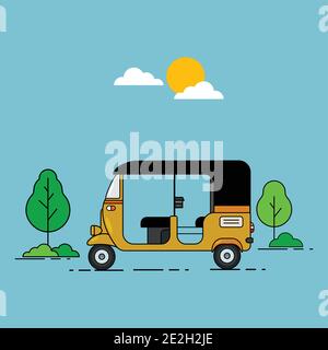 Three wheeler auto rickshaw isolated in nature Stock Vector