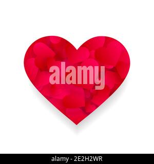 Red heart 3d effect shape, icon with small hearts or petals inside isolated on white background. Love, marriage, romance element for valentine day or Stock Vector