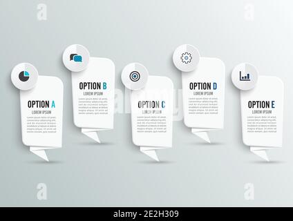 Infographics design vector and marketing icons can be used for workflow layout, diagram, annual report, web design. Business concept with 5 options. Stock Vector