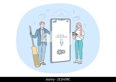 Downloading, installation, technology concept Stock Vector