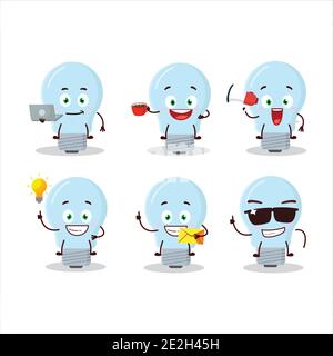 Halogen cartoon character with various types of business emoticons. Vector illustration Stock Vector
