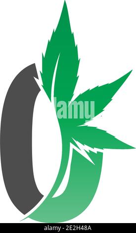 Number zero logo icon with cannabis leaf design vector illustration Stock Vector
