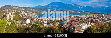 City and lake of Luzern panoramic view from the hill, Alps and lakes landscape of Switzerland Stock Photo