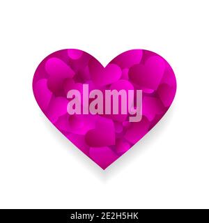 Pink heart icon 3d effect with small hearts petals inside of big shape isolated on white background. Love, marriage, romance element for valentines da Stock Vector