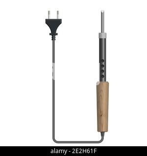 Set of electric soldering iron with wooden and plastic handles isolated on a white background. Top view, vector illustration. Stock Vector