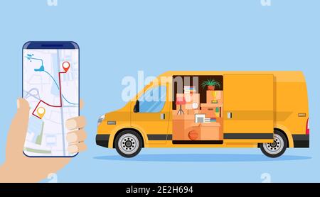 Delivery truck with household items, Stock Vector